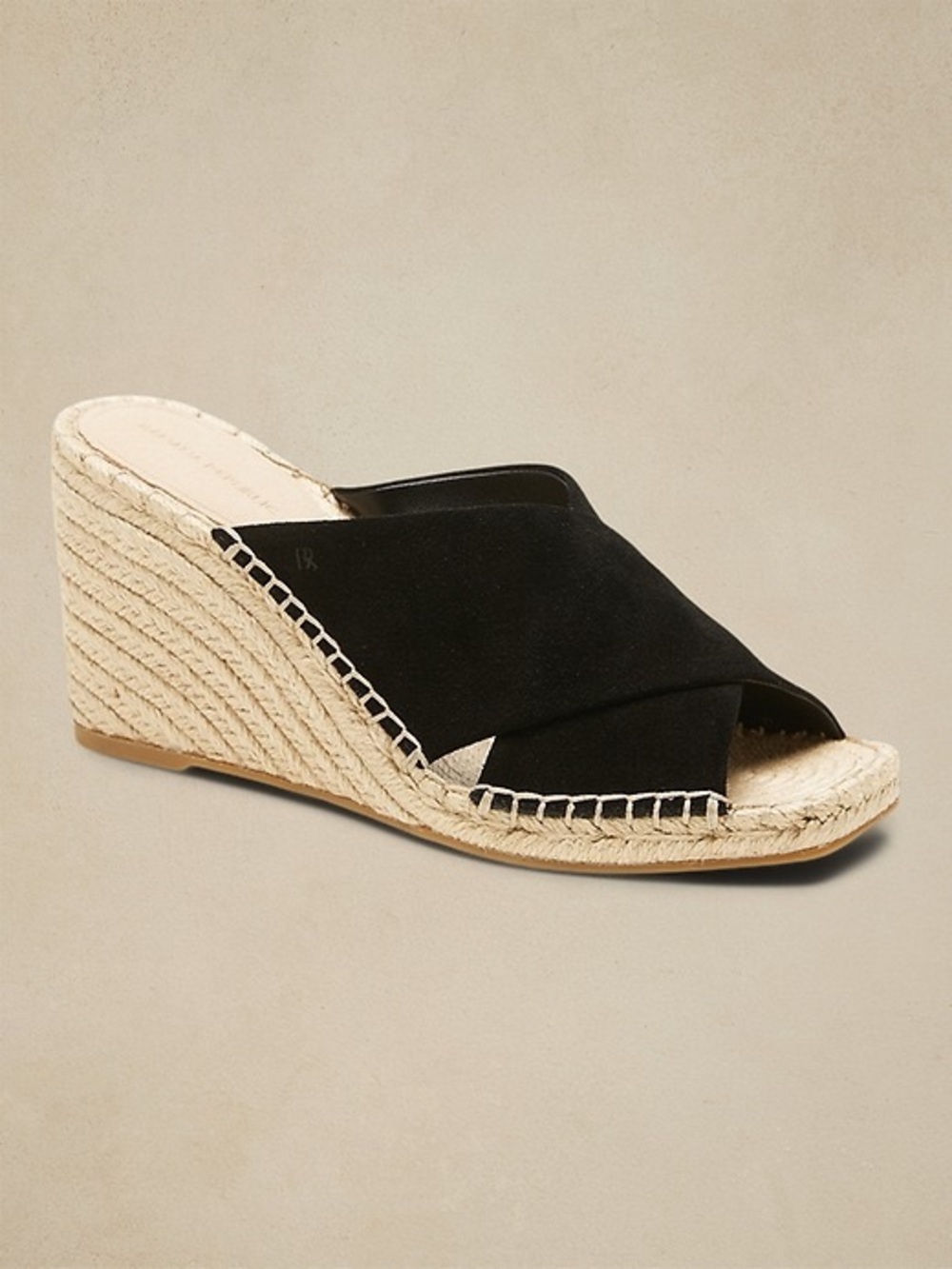 Banana Republic Black Suede Platform Espadrille Mule Sandals Size 10